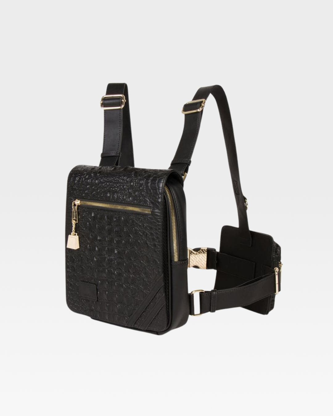 Apollo 2 Faux Crocodile Skin Chest Bag in Black