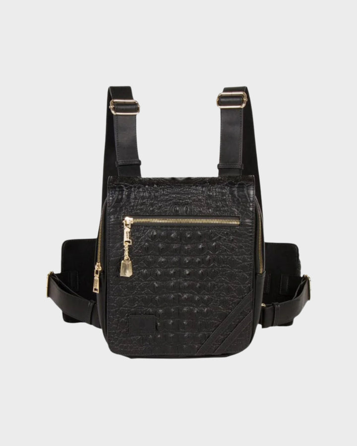 Apollo 2 Faux Crocodile Skin Chest Bag in Black
