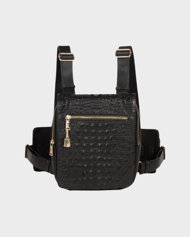 Apollo 2 Faux Crocodile Skin Chest Bag in Black