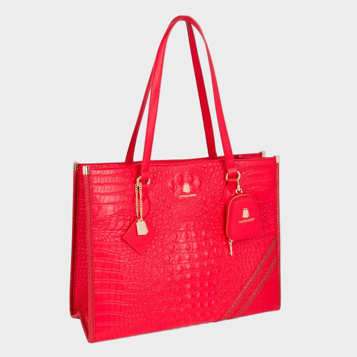 Red Apollo 2 Faux Crocodile Skin Tote Bag