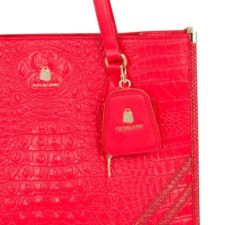 Red Apollo 2 Faux Crocodile Skin Tote Bag