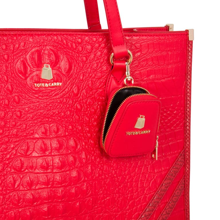 Red Apollo 2 Faux Crocodile Skin Tote Bag