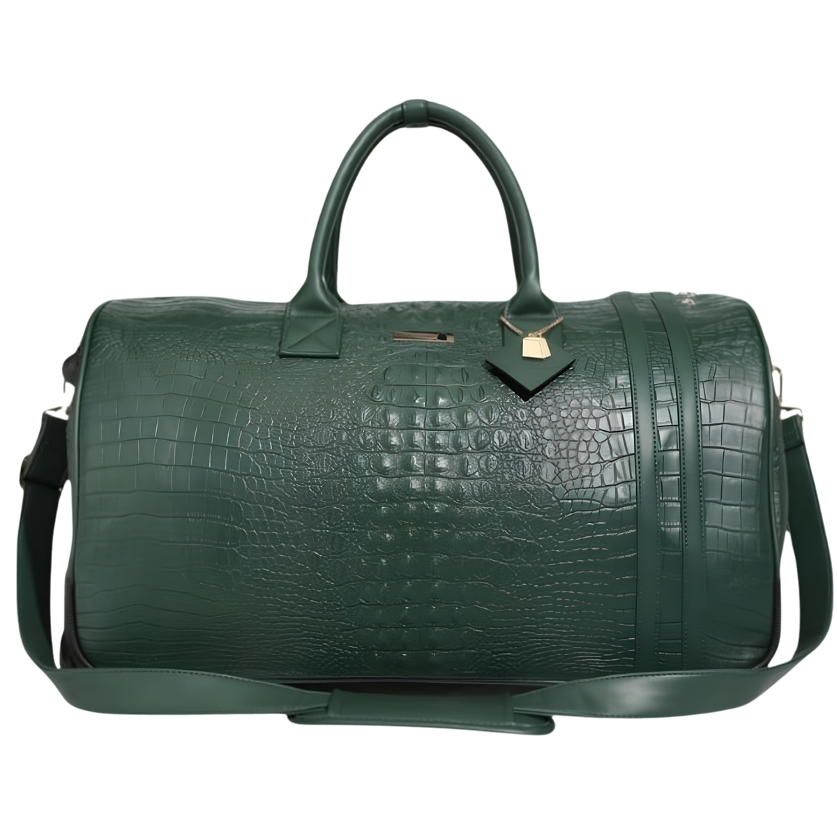 Tote&Carry Statement Rolling Duffle Bag in Emerald Green — crocodile-embossed vegan leather duffle with wheels