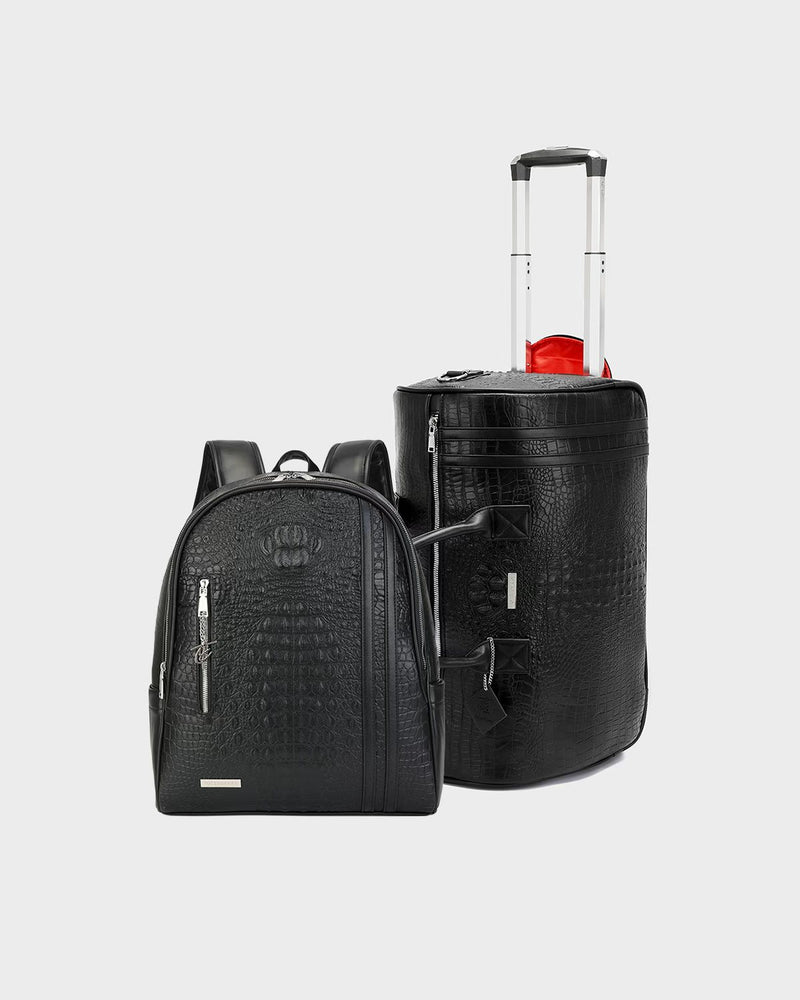 Statement Traveler Rolling Duffle Set in Black