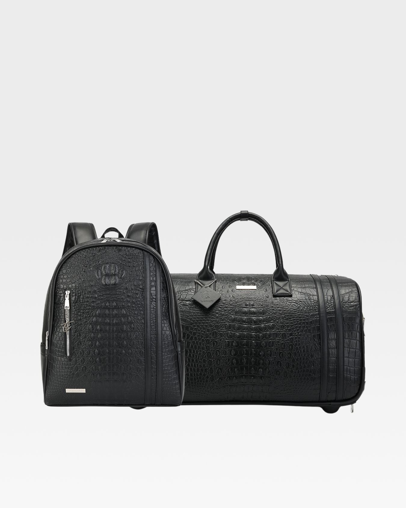 Statement Traveler Rolling Duffle Set in Black