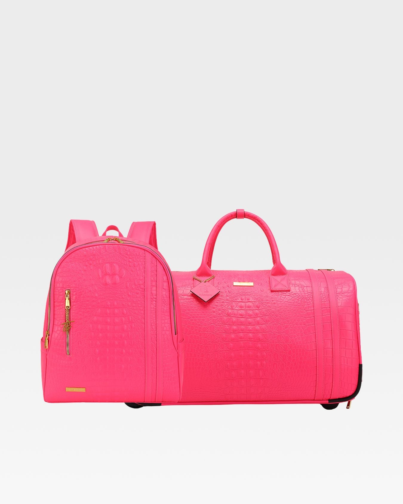 Statement Traveler Rolling Duffle Set in Neon Pink