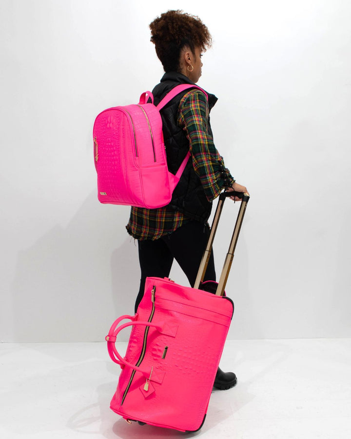 Apollo 2 Backpack & Rolling Duffle Bag Set in Neon Pink