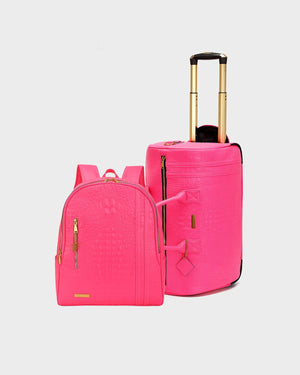 Statement Traveler Rolling Duffle Set in Neon Pink