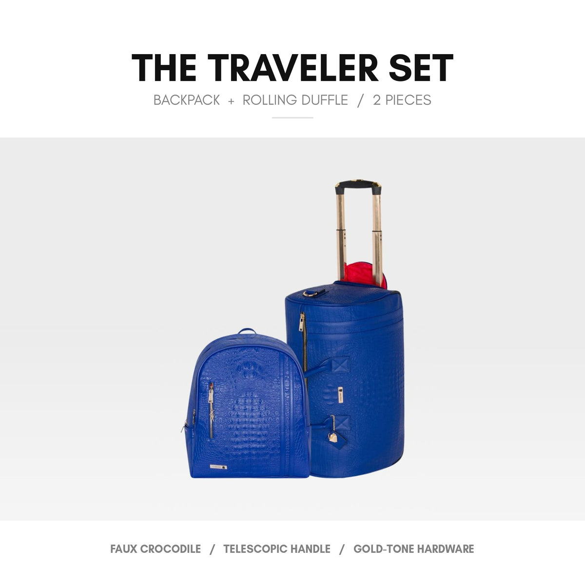 Statement Traveler Rolling Duffle Set in Royal Blue - the set