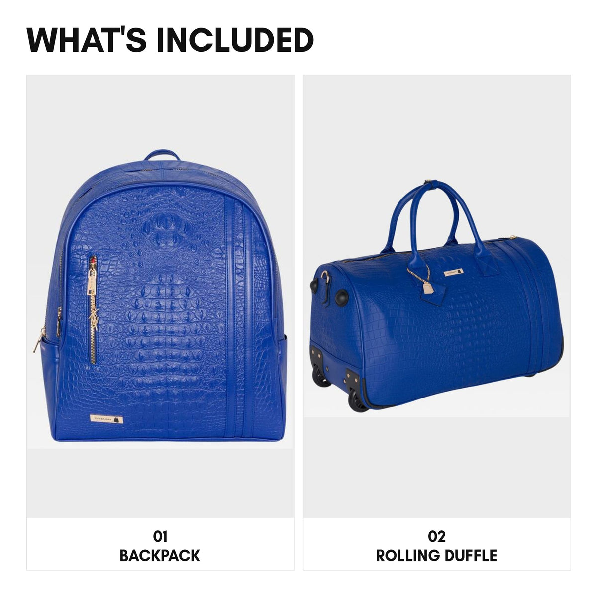 Statement Traveler Rolling Duffle Set in Royal Blue - what's included