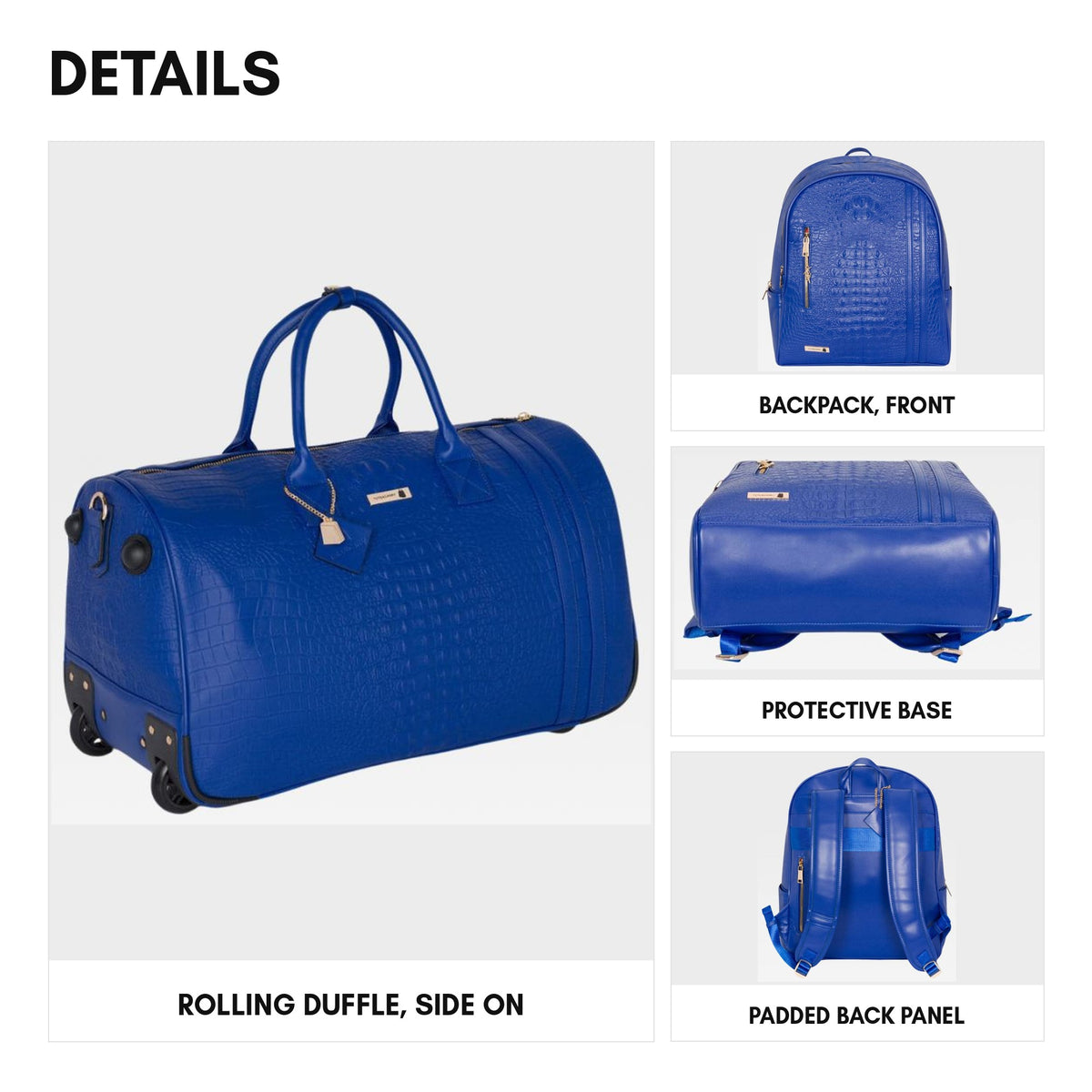 Statement Traveler Rolling Duffle Set in Royal Blue - details