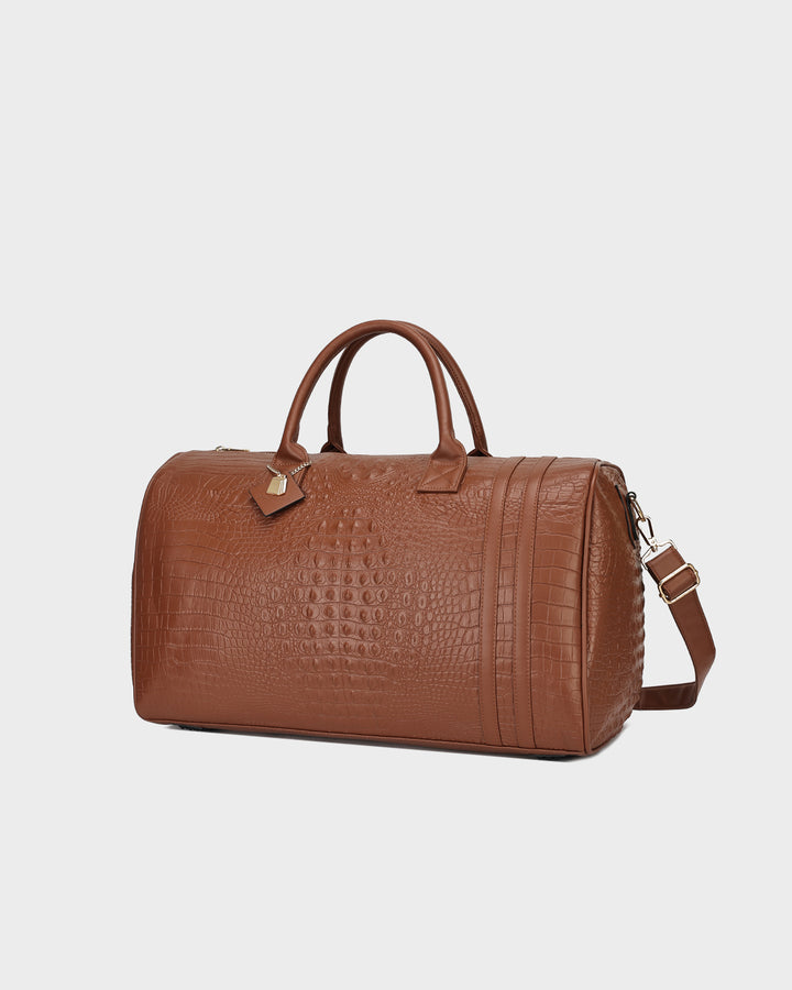 Statement Weekender Duffle Bag in Caramel