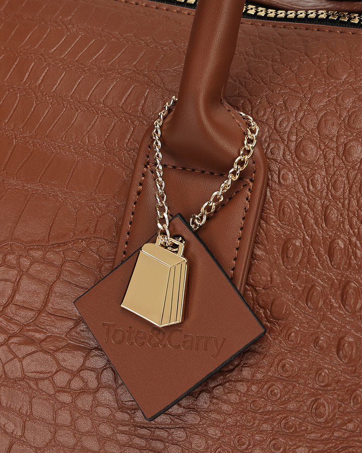 Statement Weekender Duffle Bag in Caramel