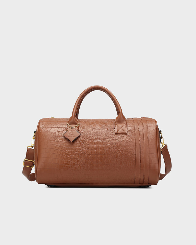 Statement Weekender Duffle Bag in Caramel