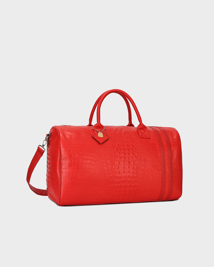 Statement Weekender Duffle Bag in Red
