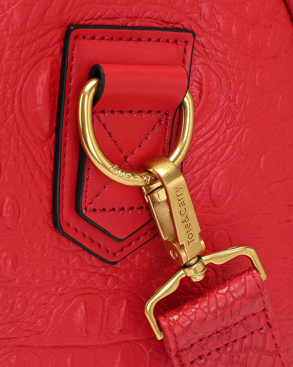 Statement Weekender Duffle Bag in Red