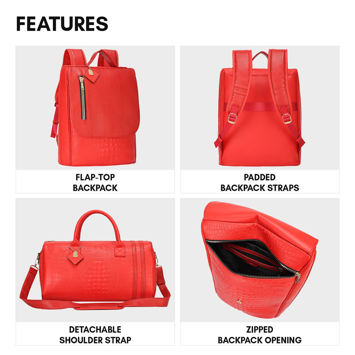 Statement Weekender Travel Set in Red - features
