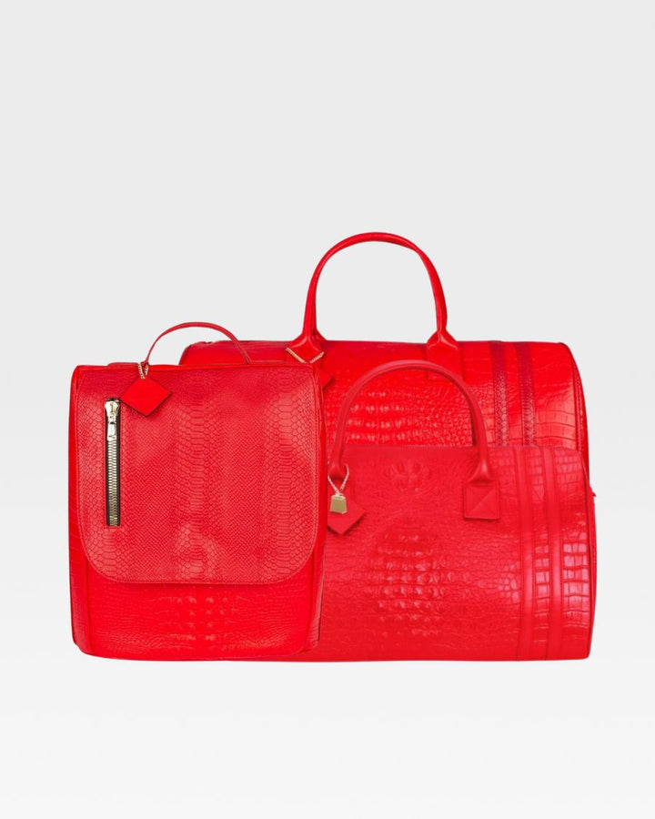 Apollo 2 Faux Crocodile Skin Travel Set in Red