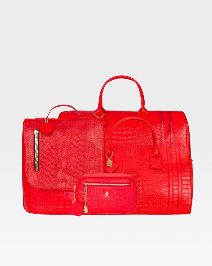Apollo 2 Faux Crocodile Skin Travel Set in Red