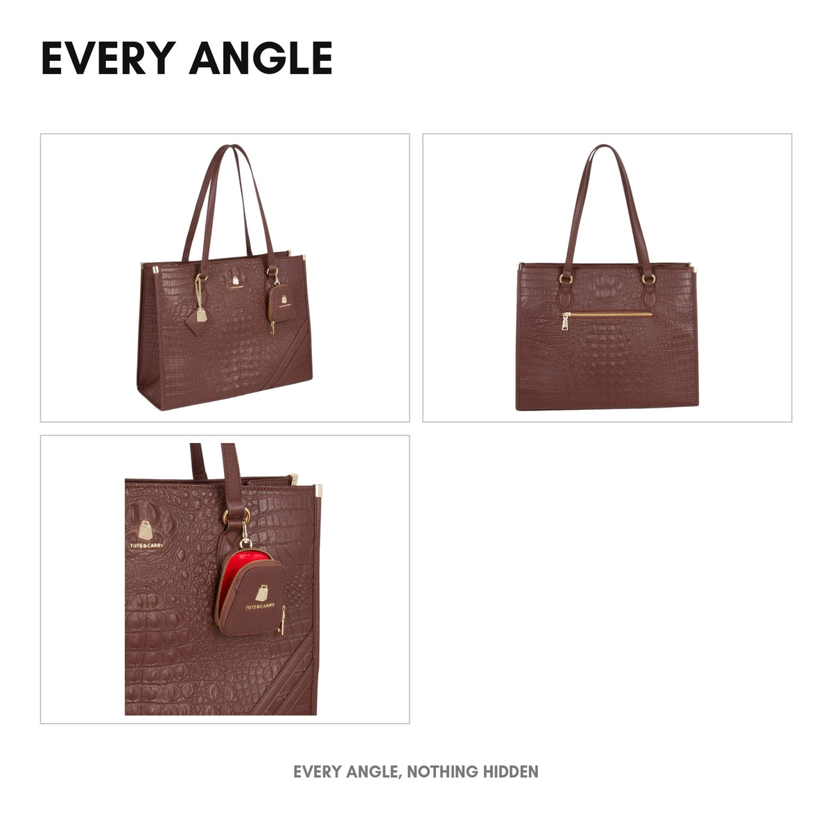Classic City Tote in Brown - every angle: front, side, back and interior
