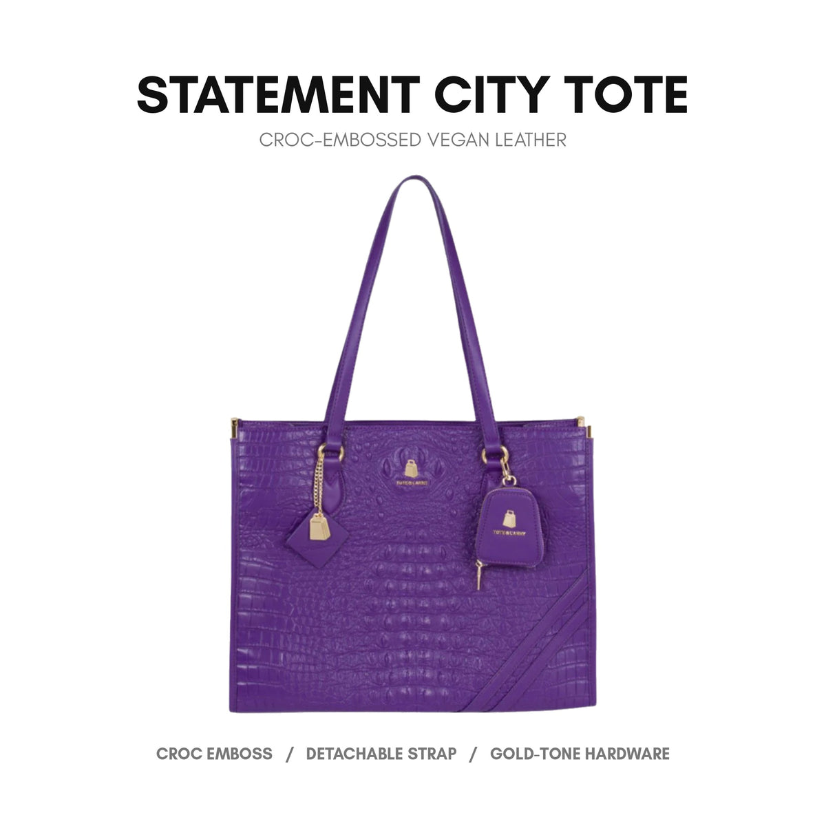 Statement City Tote in Purple - croc-embossed vegan leather