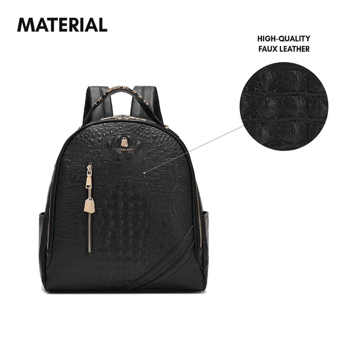 Statement Commuter Backpack in Black - material: high-quality faux leather