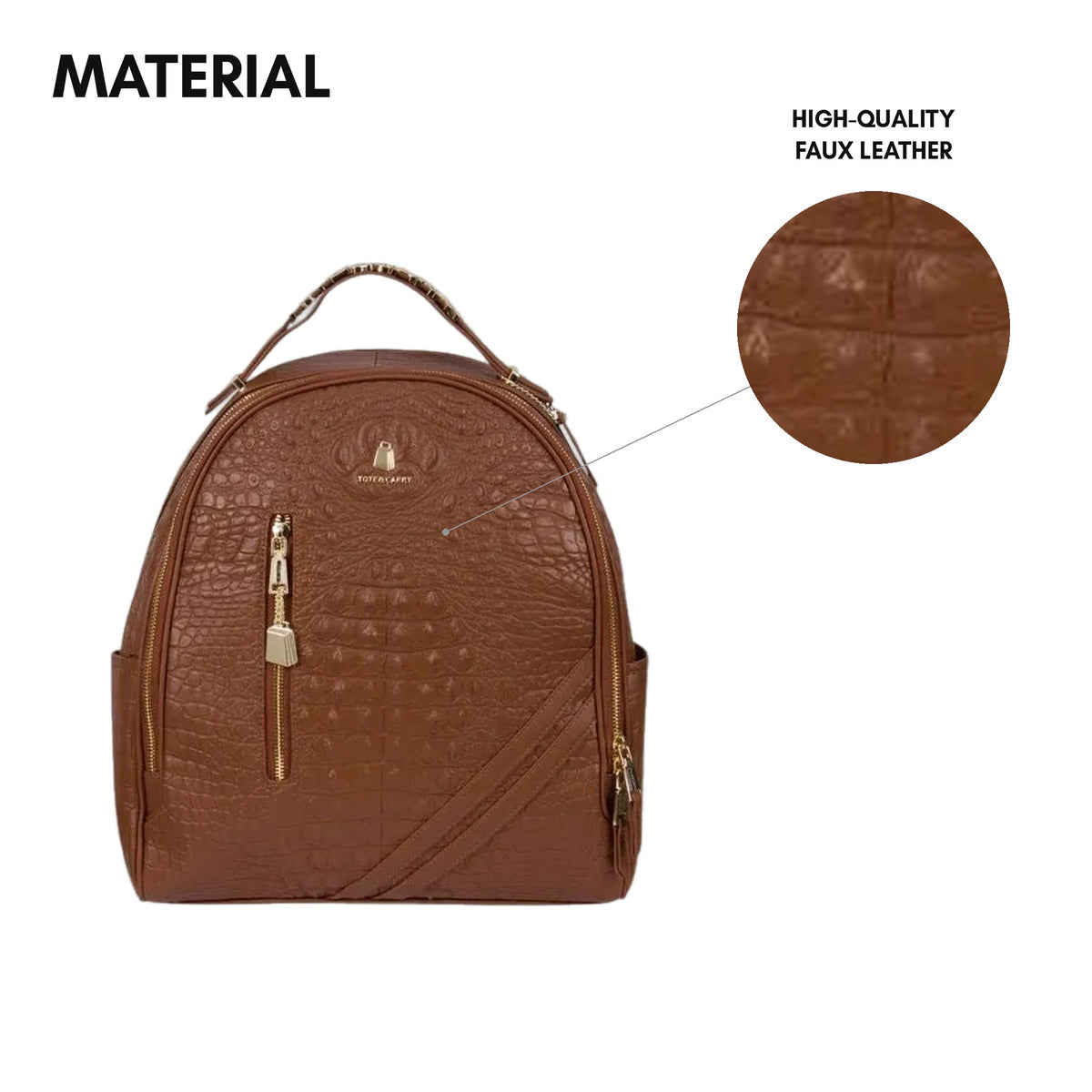 Statement Commuter Backpack in Caramel - material: high-quality faux leather