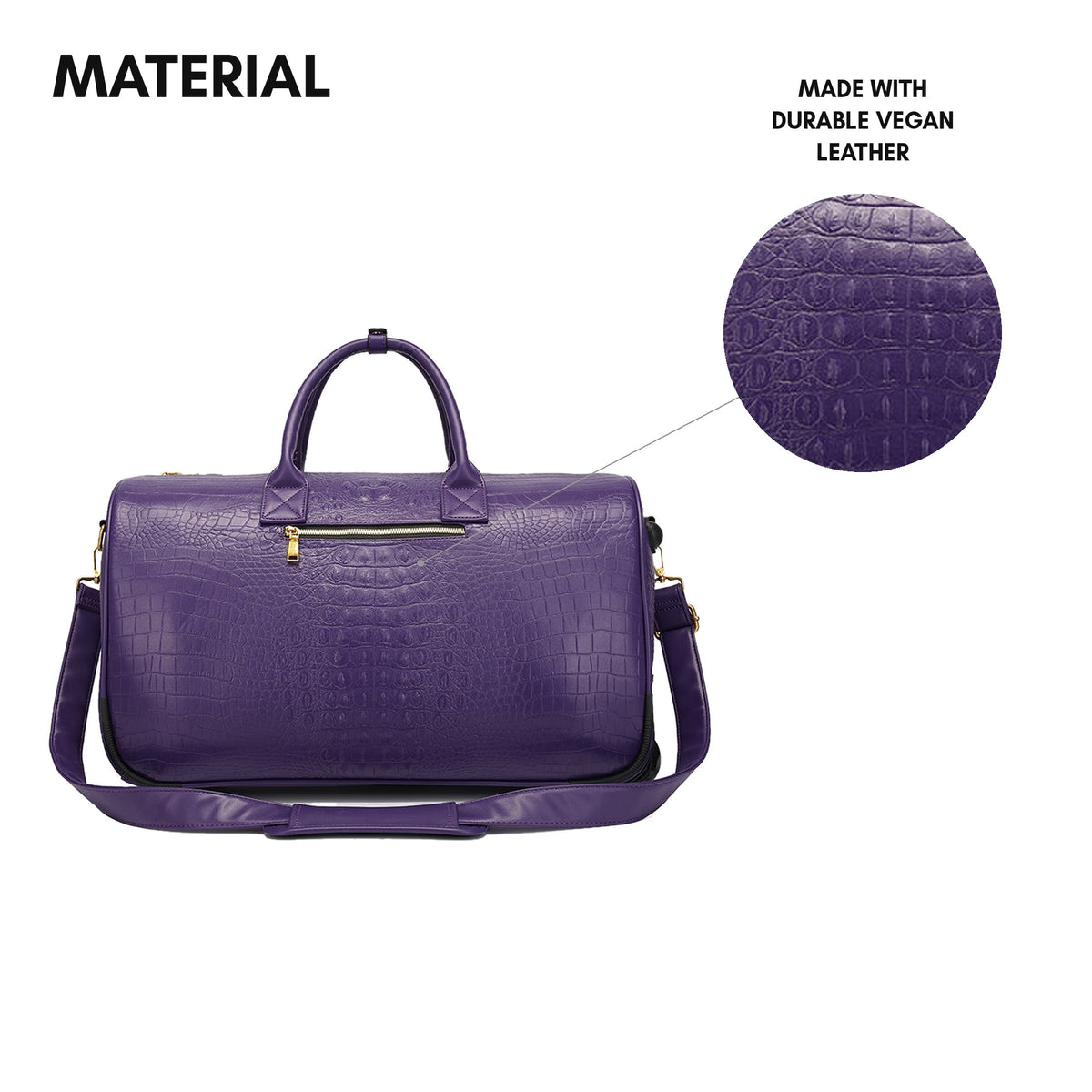 Statement Rolling Duffle Bag in Purple - material: croc-embossed vegan leather