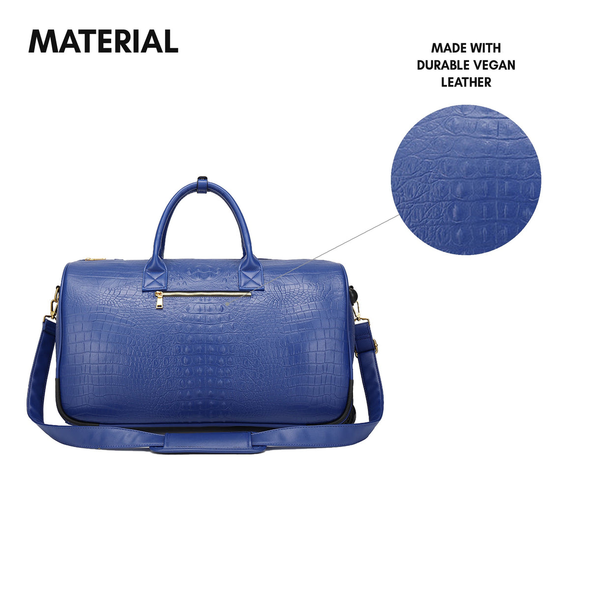 Statement Rolling Duffle Bag in Royal Blue - material: croc-embossed vegan leather