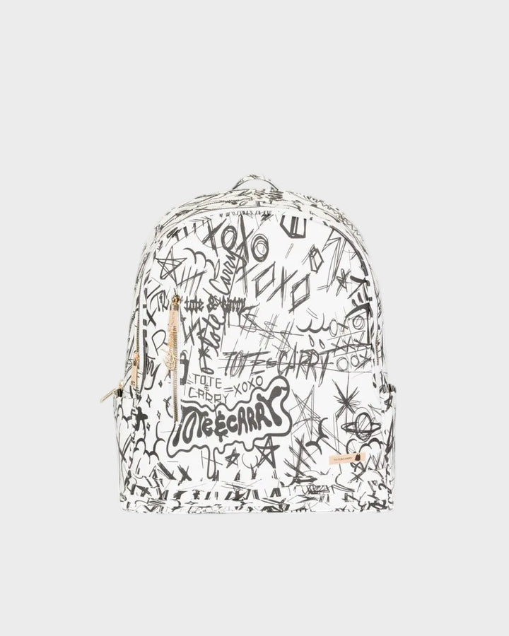 Graffiti Tombstone Backpack in White