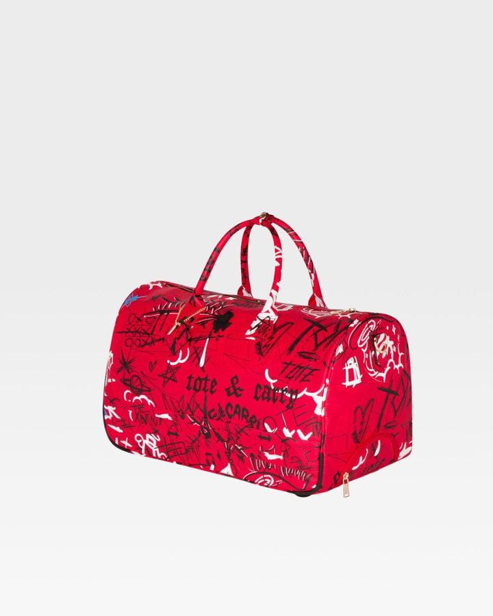 Graffiti Rolling Duffle Bag in Red