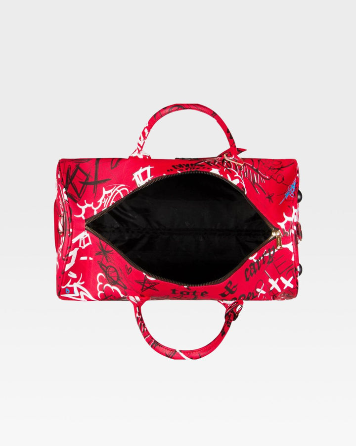 Graffiti Rolling Duffle Bag in Red