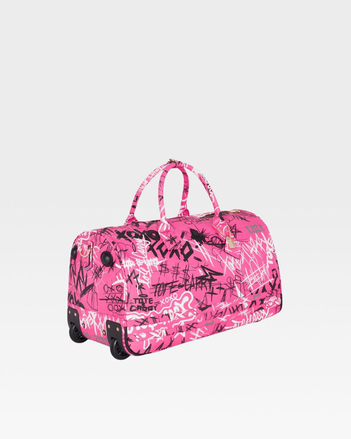 Graffiti Rolling Duffle Bag in Baby Pink
