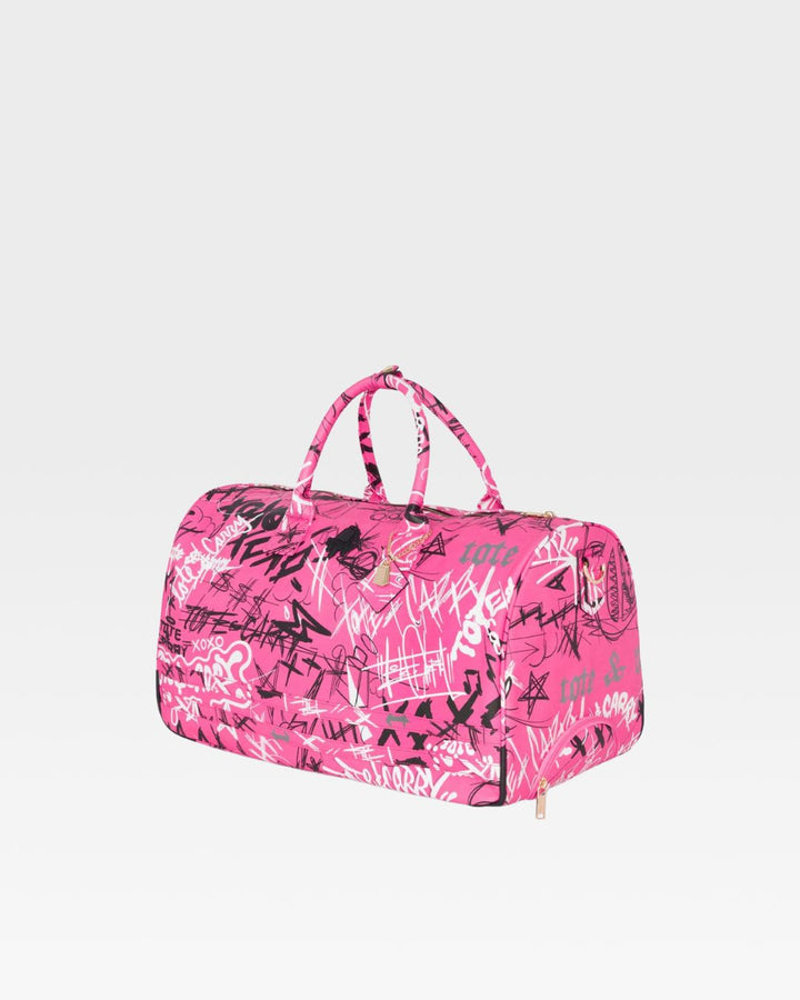 Graffiti Rolling Duffle Bag in Baby Pink