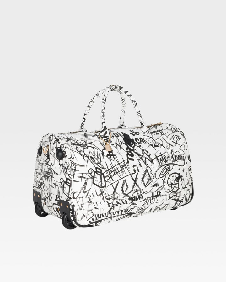 Graffiti Rolling Duffle Bag White