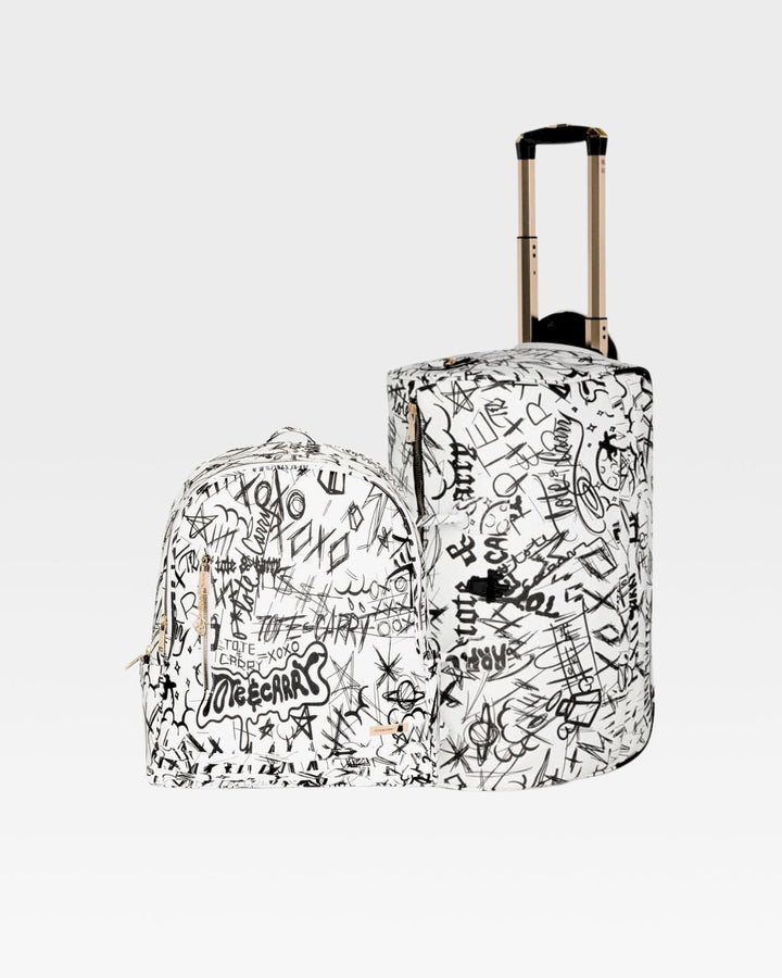 Graffiti Tombstone Roller Duffle Set in White