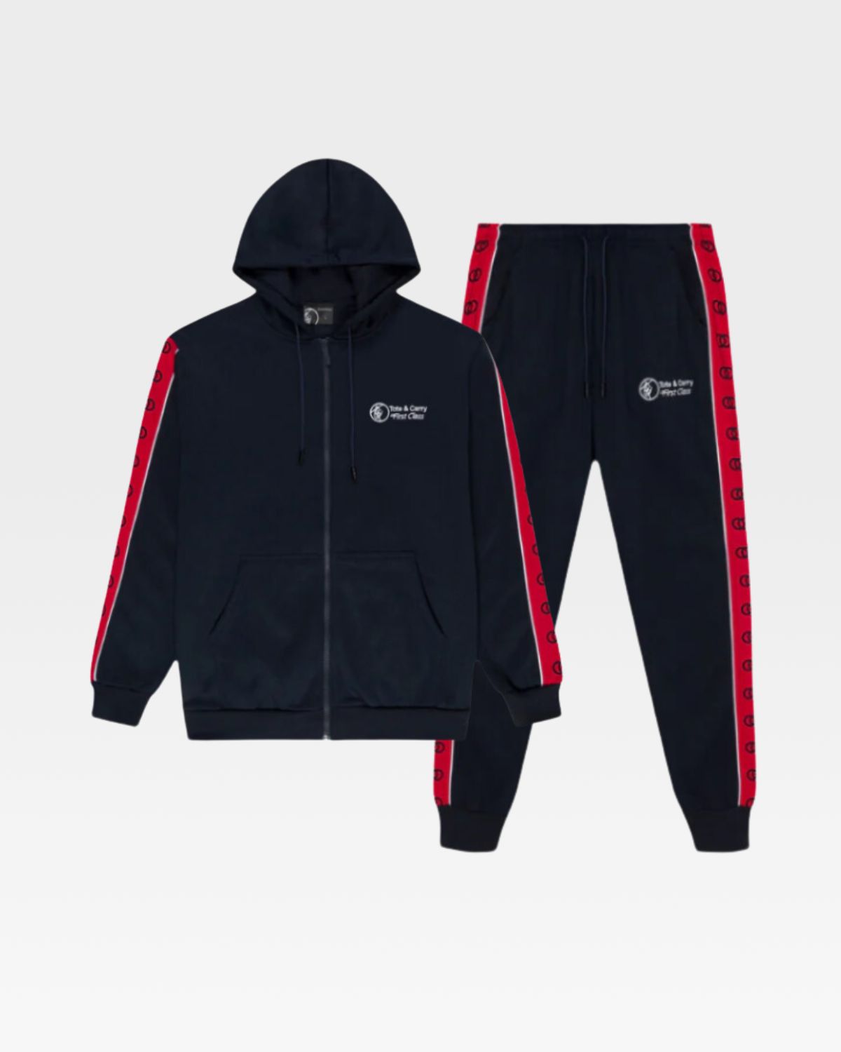 Striped Sleeve Track Suit in Navy & Red