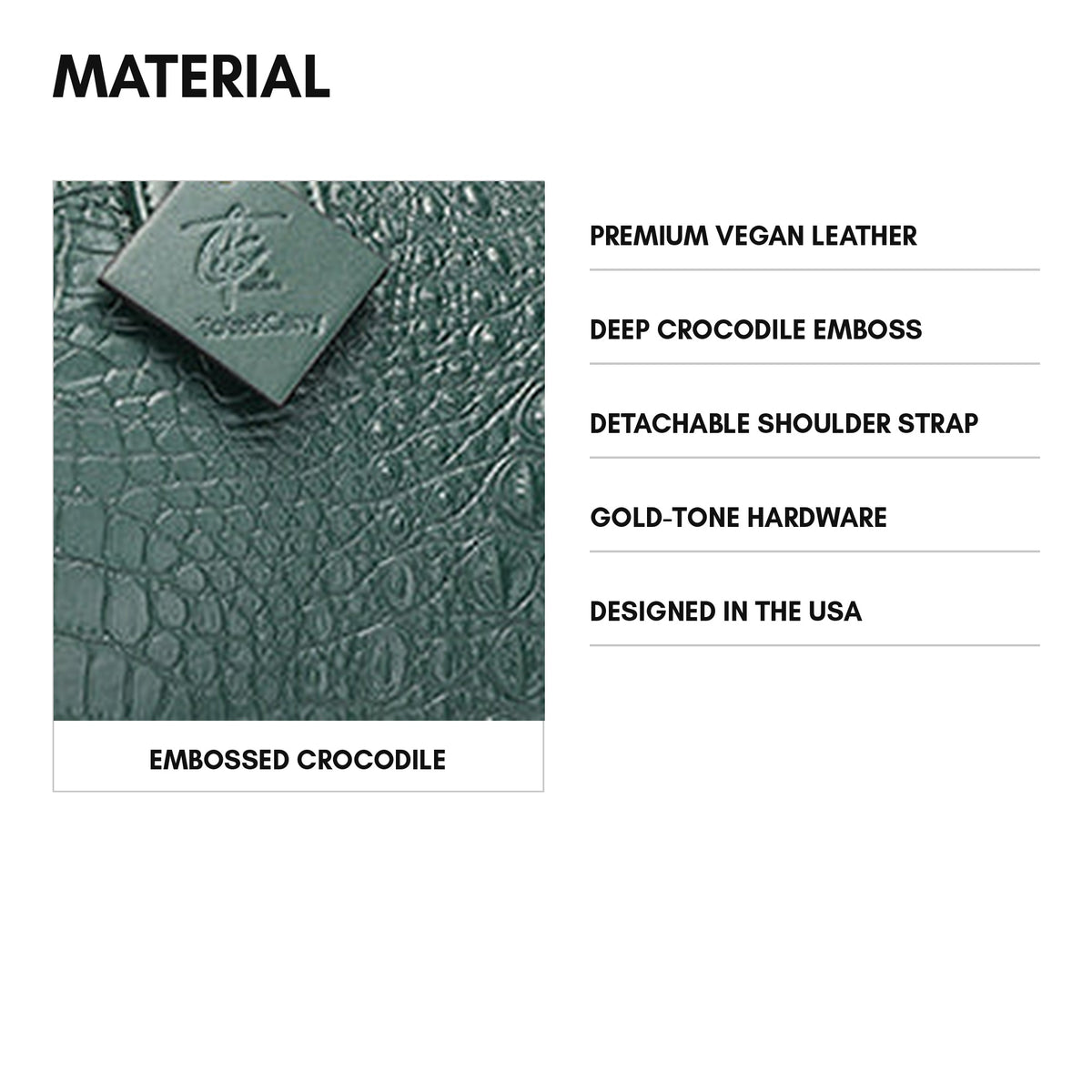 Statement Weekender Duffle Bag in Emerald Green - material: deep crocodile emboss on premium vegan leather, gold-tone hardware
