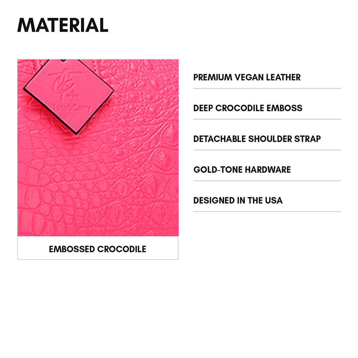 Statement Weekender Duffle Bag in Neon Pink - material: deep crocodile emboss on premium vegan leather, gold-tone hardware