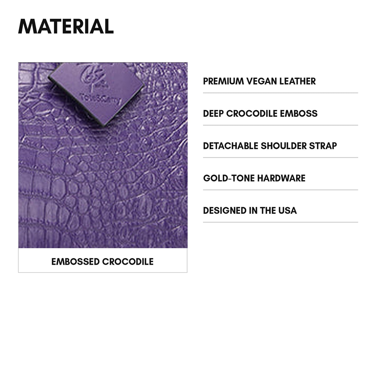 Statement Weekender Duffle Bag in Purple - material: deep crocodile emboss on premium vegan leather, gold-tone hardware