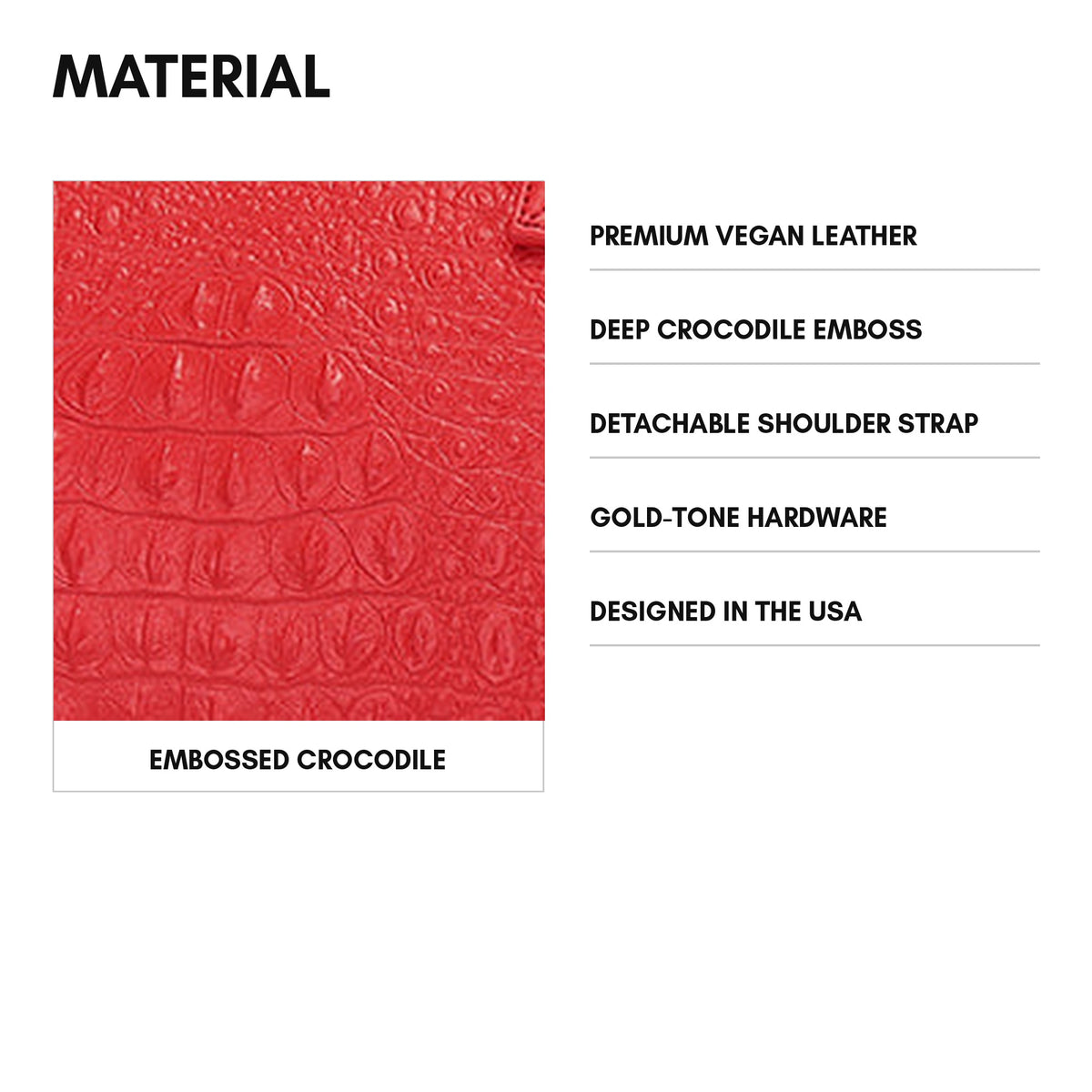 Statement Weekender Duffle Bag in Red - material: deep crocodile emboss on premium vegan leather, gold-tone hardware