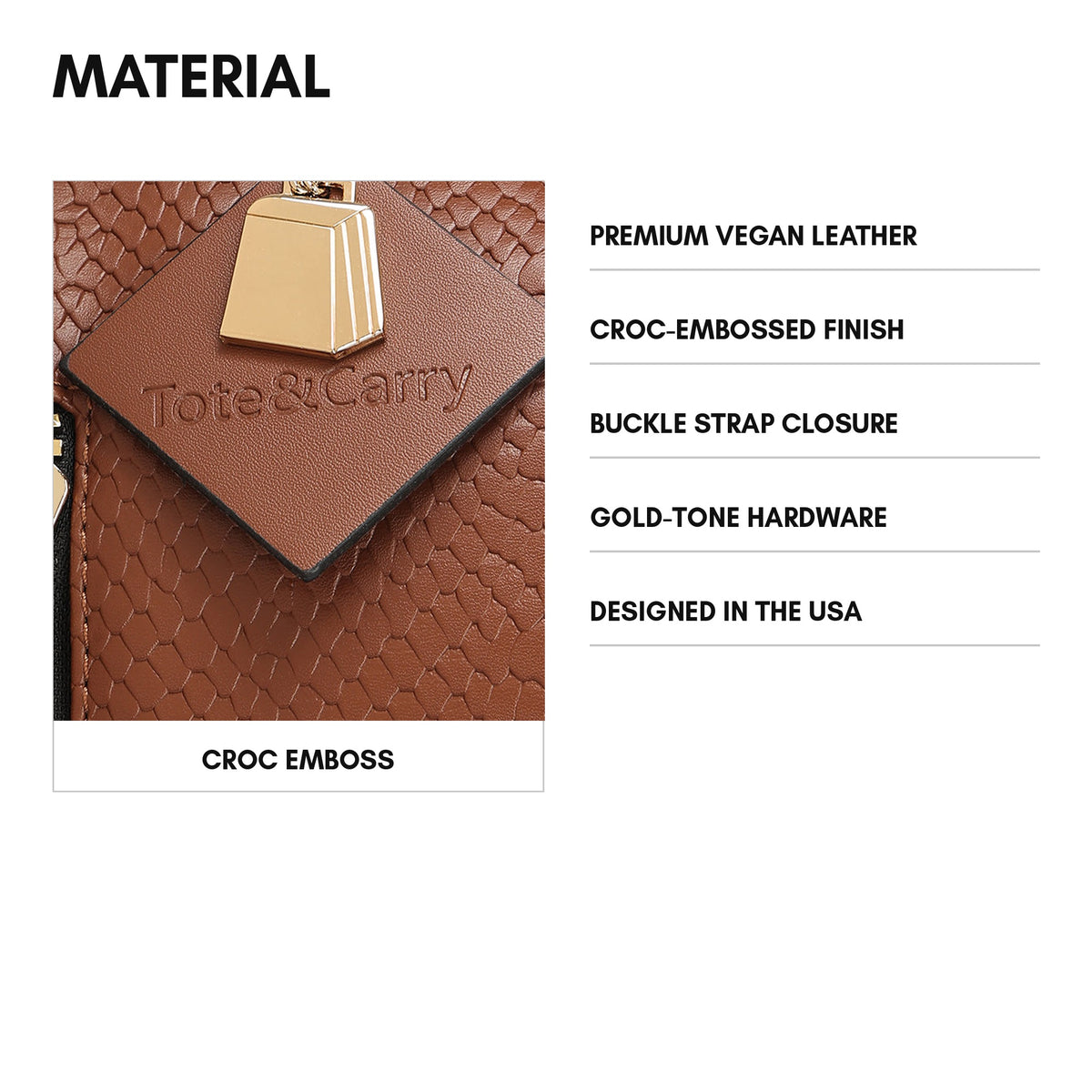 Statement Weekender Backpack in Caramel - material: premium vegan leather, croc-embossed finish, buckle strap closure