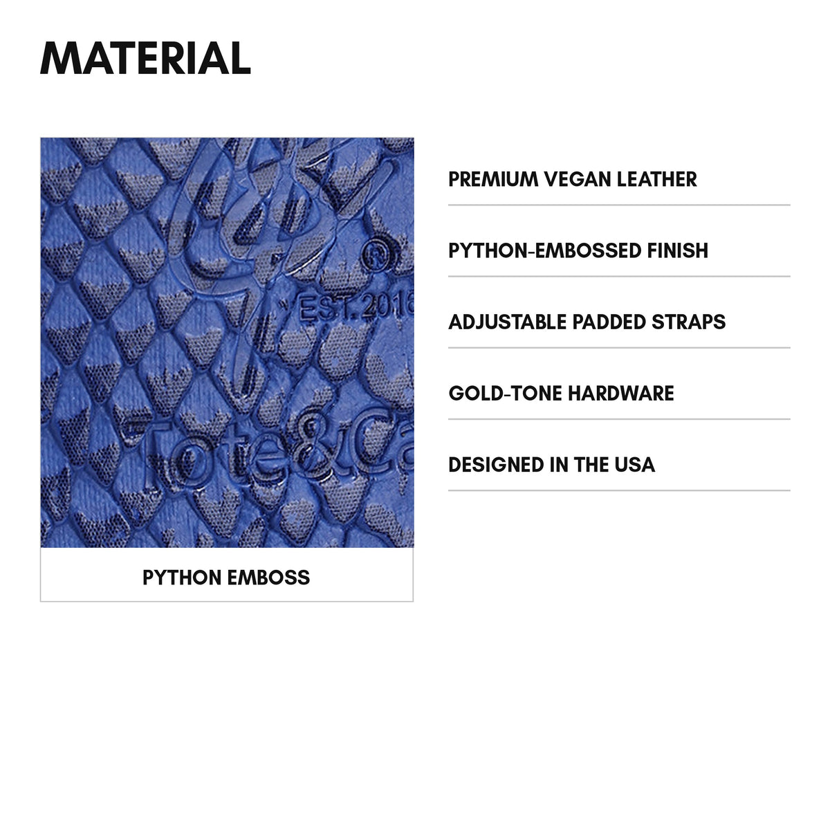 Statement Weekender Backpack in Royal Blue - material: premium vegan leather, python-embossed finish, adjustable padded straps