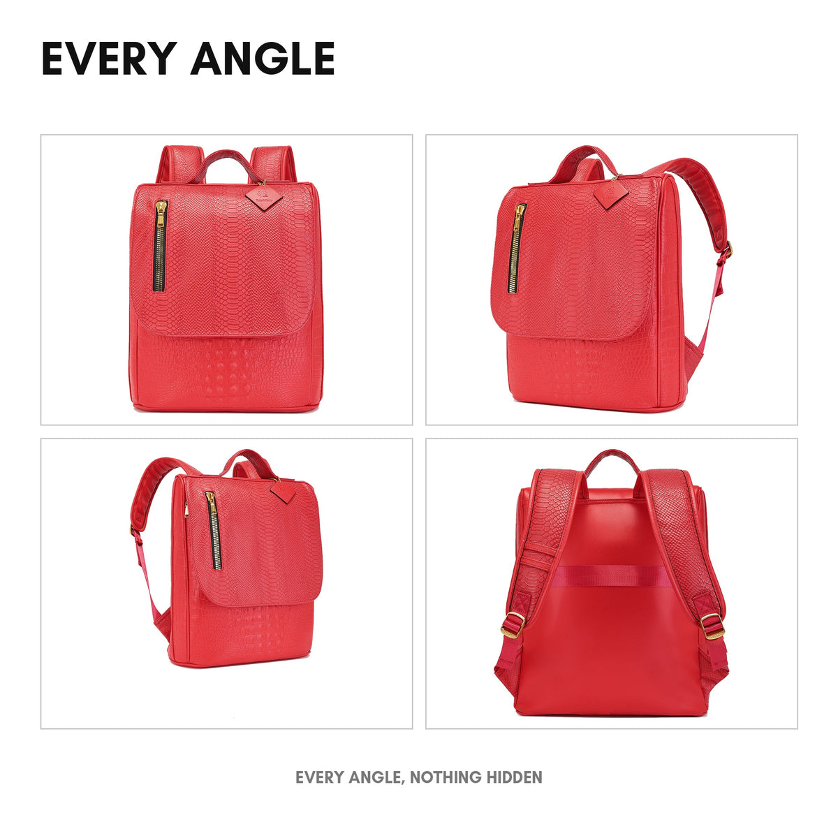 Statement Weekender Backpack in Red - every angle: front, side, back and interior