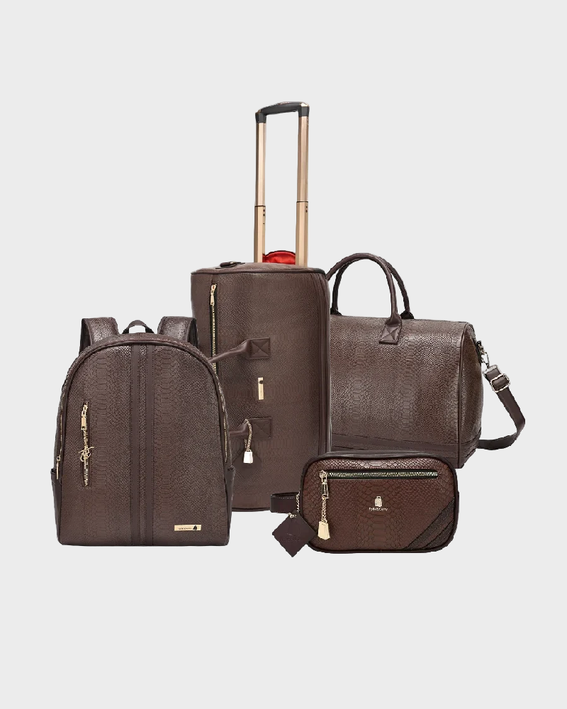 Signature 4-Piece Rolling Weekender Set in Chocolate