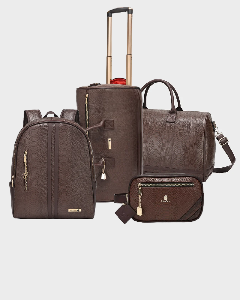 Signature 4-Piece Rolling Weekender Set in Chocolate