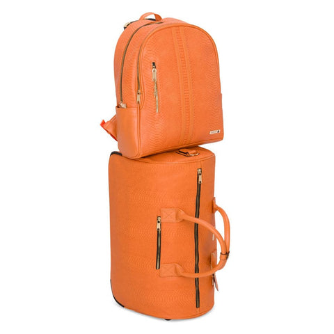Tangerine Apollo 1 Faux Snakeskin Backpack & Rolling Duffle Bag