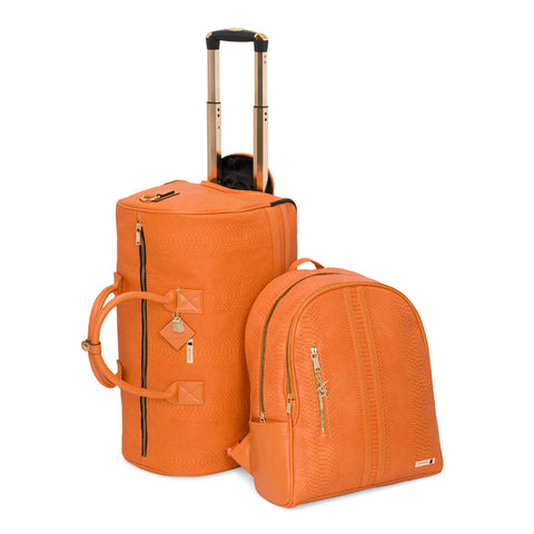 Tangerine Apollo 1 Faux Snakeskin Backpack & Rolling Duffle Bag