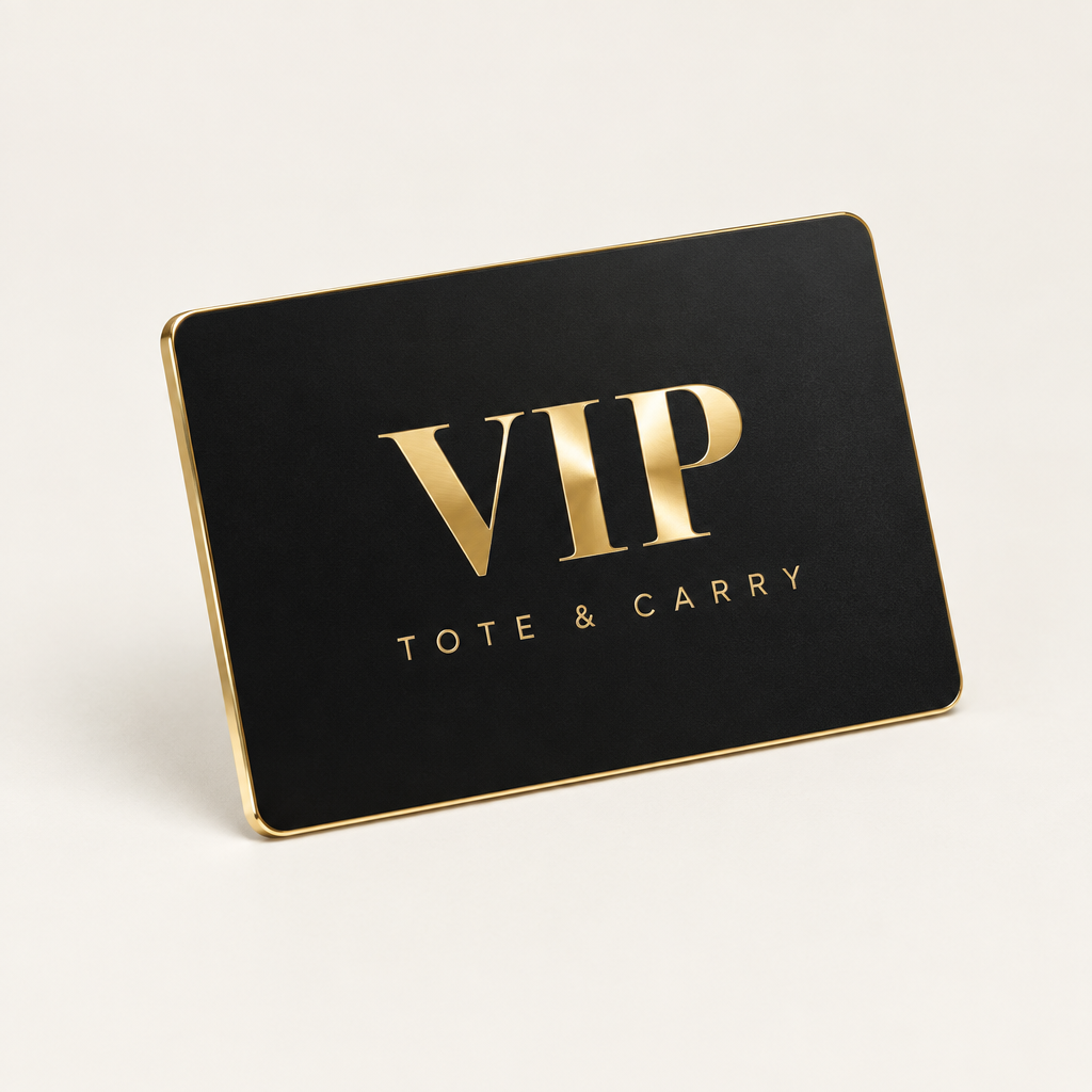 Tote&Carry VIP membership card, gold lettering on matte black