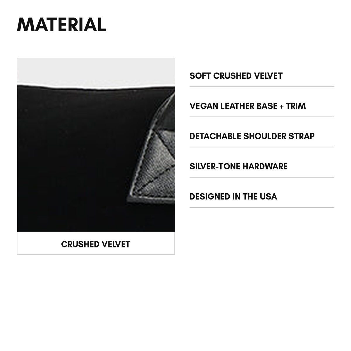 Velour Duffle Bag in Black - material: soft crushed velvet with a vegan leather base and silver-tone hardware